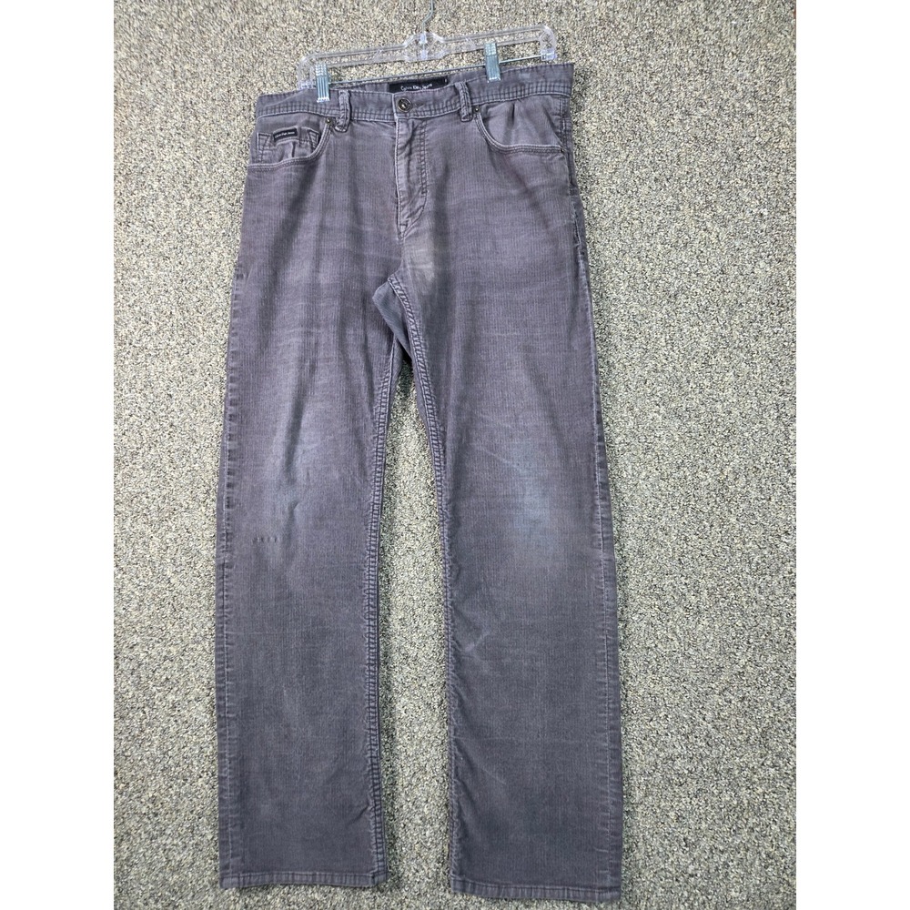 Calvin Klein Corduroy Pants Mens 34x32 Gray Straight Leg Stretch 00380